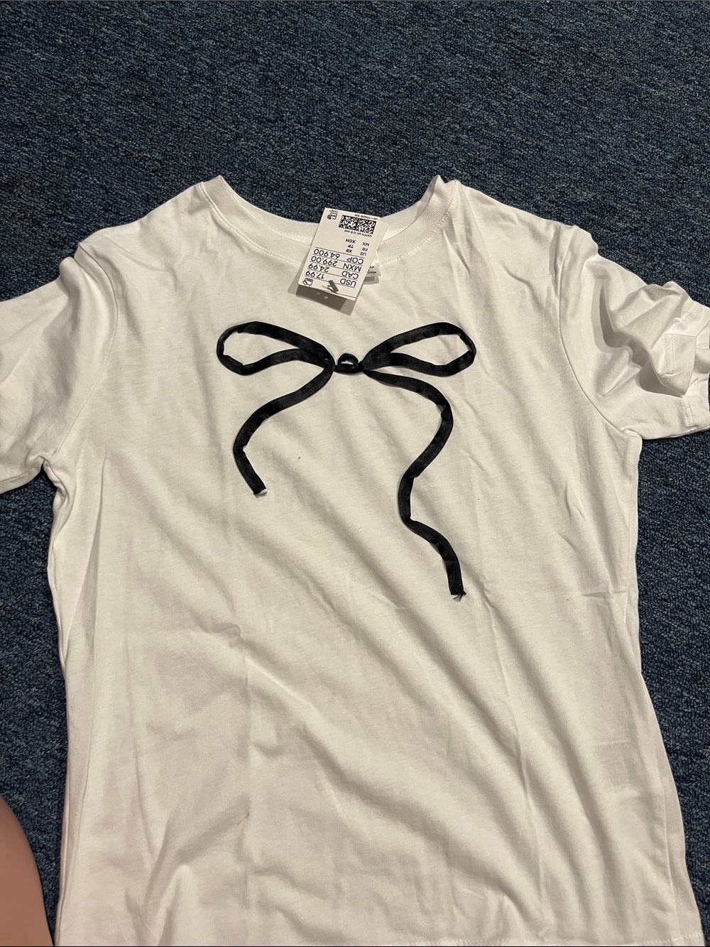 H&M White Tee with Black Bow Motif